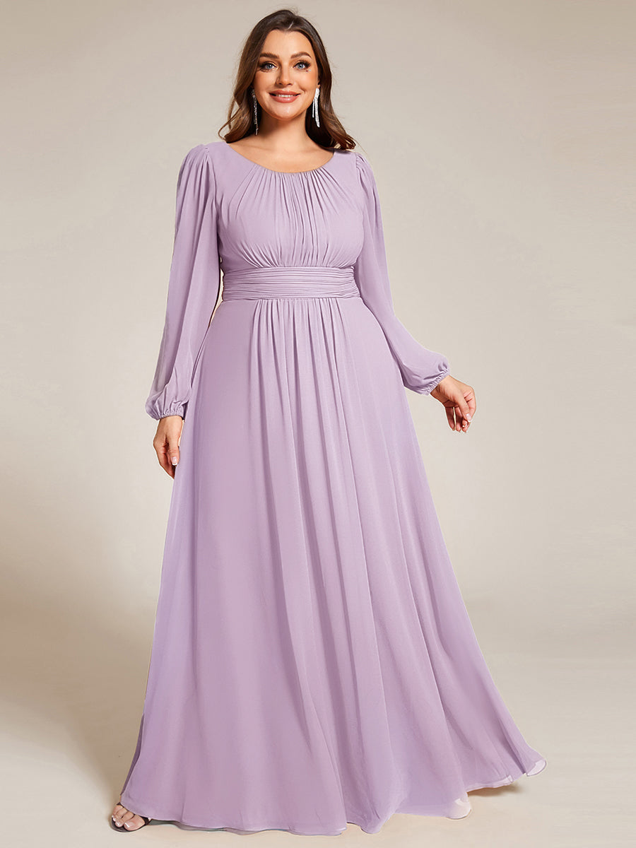 Chiffon Long Sleeve A-Line Round Neckline Formal Dress #color_Frosted Lilac