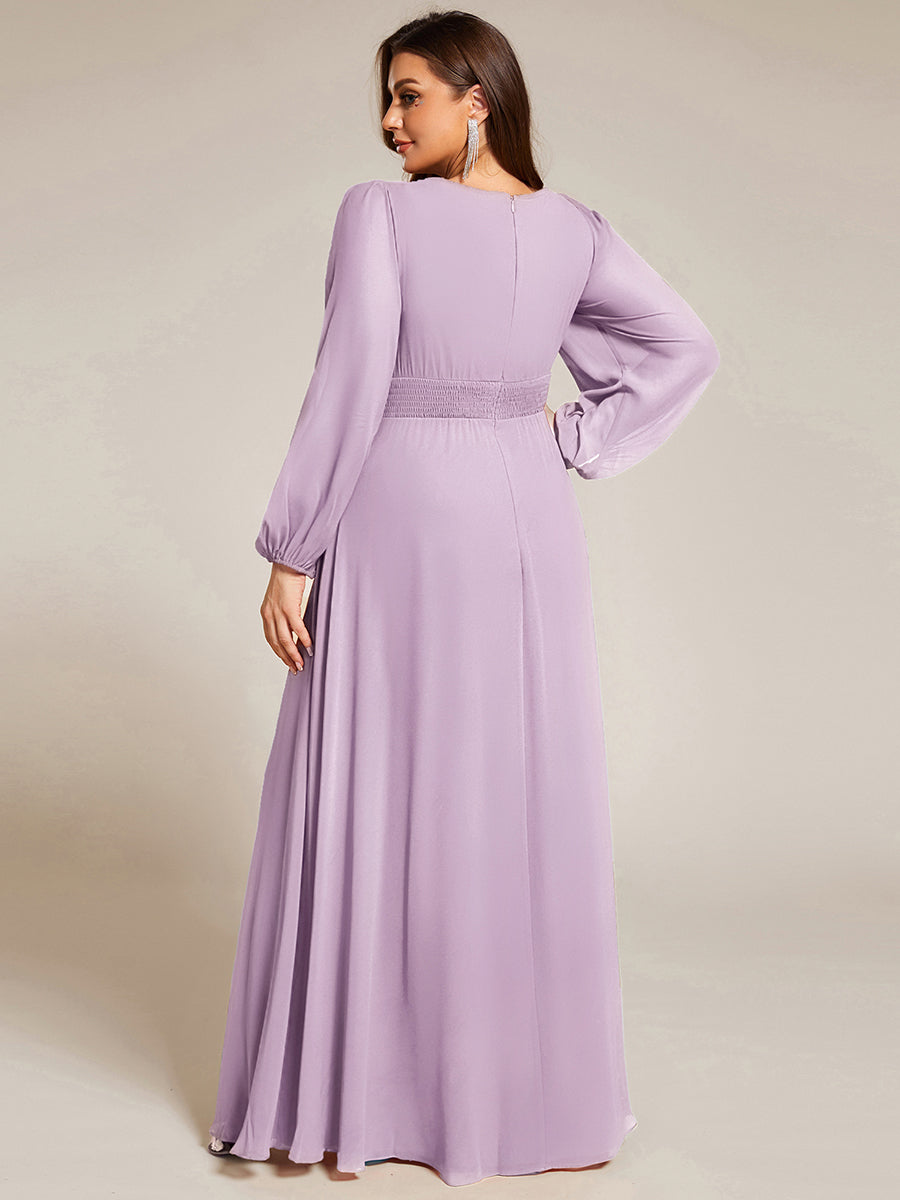 See-Througth Puff Sleeve Chiffon Plus Size Bridesmaid Dress #color_Frosted Lilac