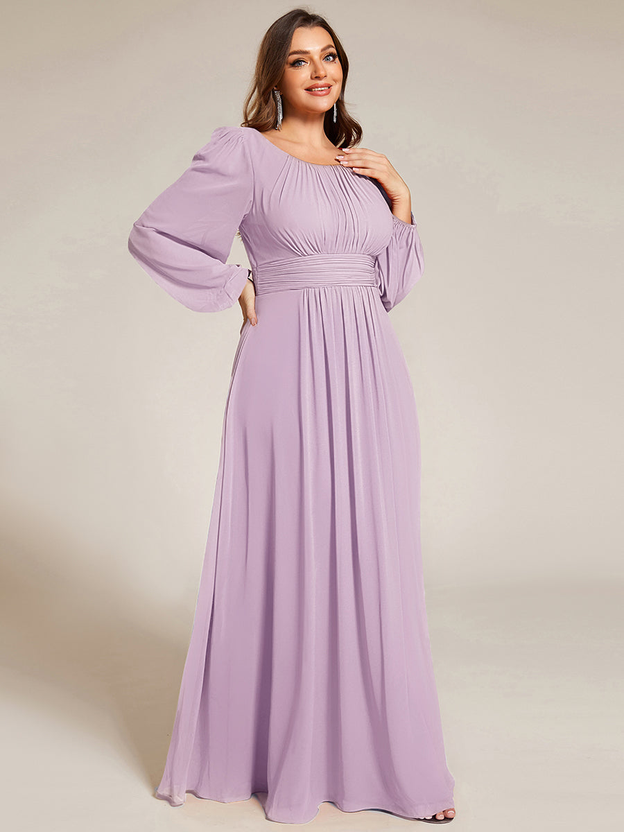 Chiffon Long Sleeve A-Line Round Neckline Formal Dress #color_Frosted Lilac