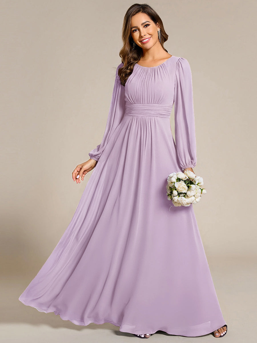 Chiffon Long Sleeve A-Line Round Neckline Formal Dress #color_Frosted Lilac
