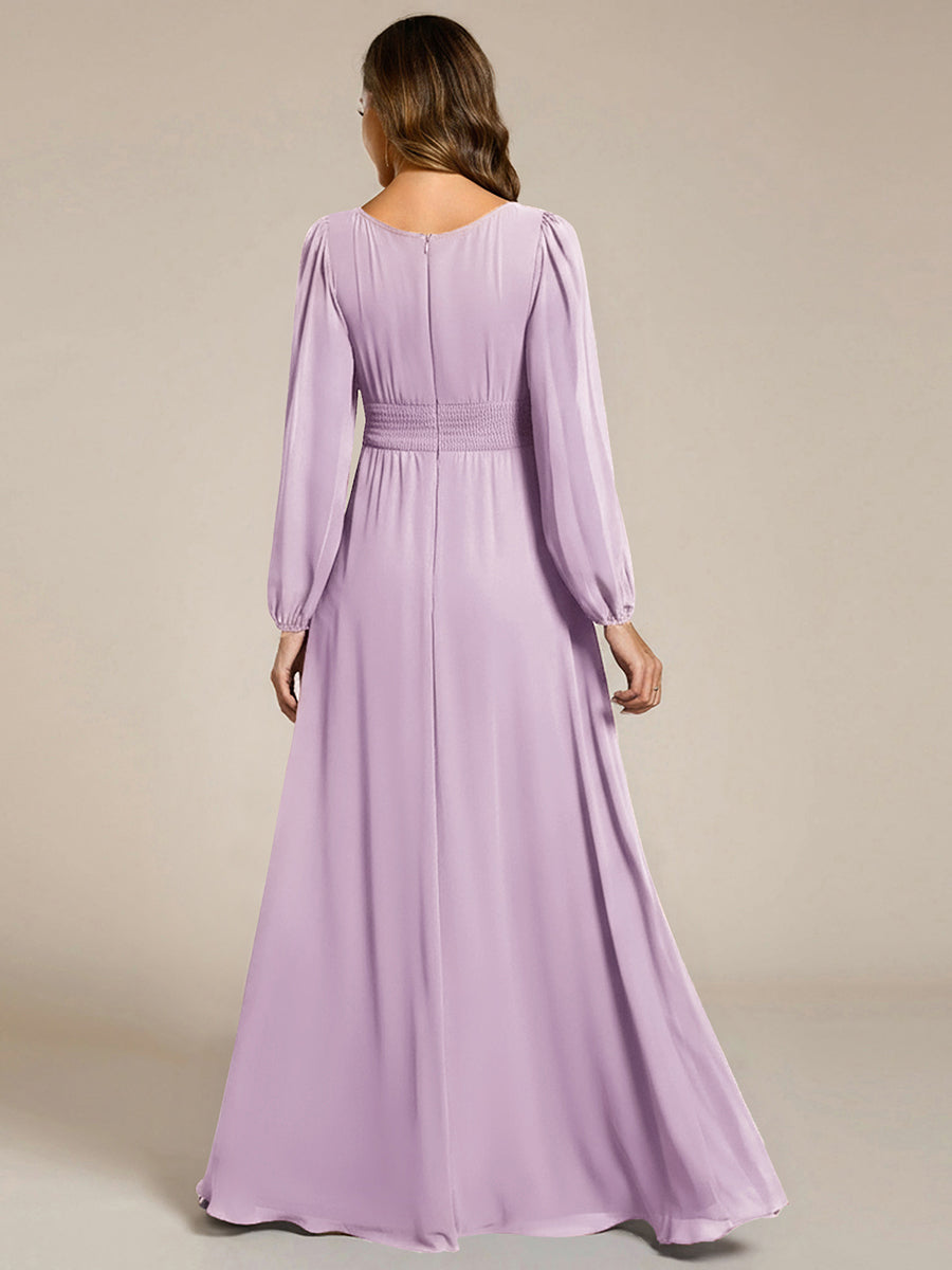 Chiffon Long Sleeve A-Line Round Neckline Formal Dress #color_Frosted Lilac