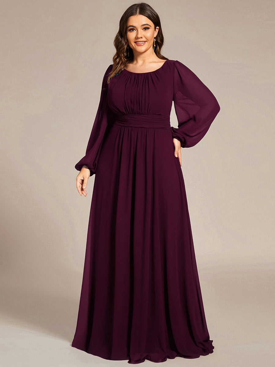 Chiffon Long Sleeve A-Line Round Neckline Formal Dress #color_Mulberry