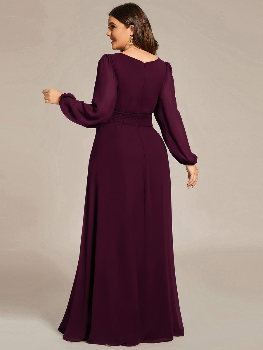 See-Througth Puff Sleeve Chiffon Plus Size Bridesmaid Dress #color_Mulberry