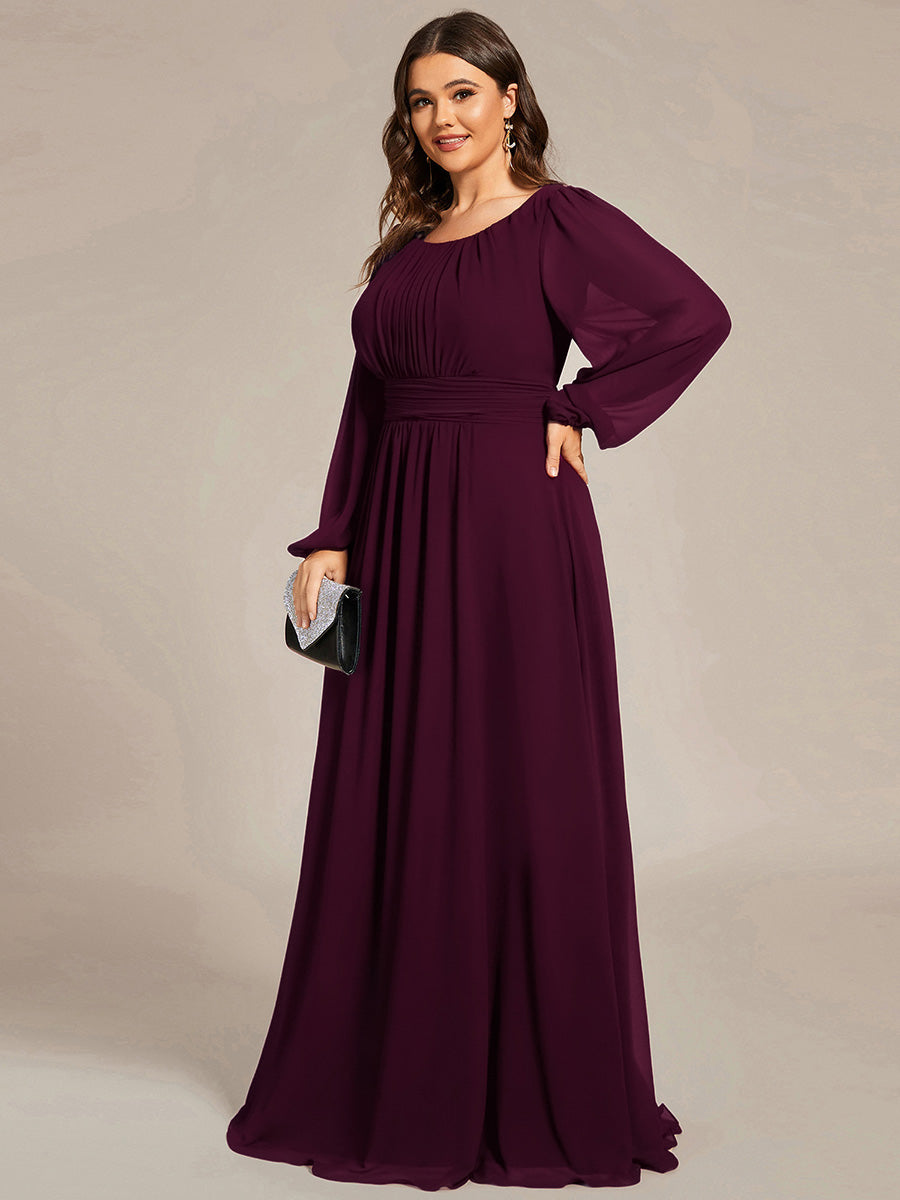 Chiffon Long Sleeve A-Line Round Neckline Formal Dress #color_Mulberry