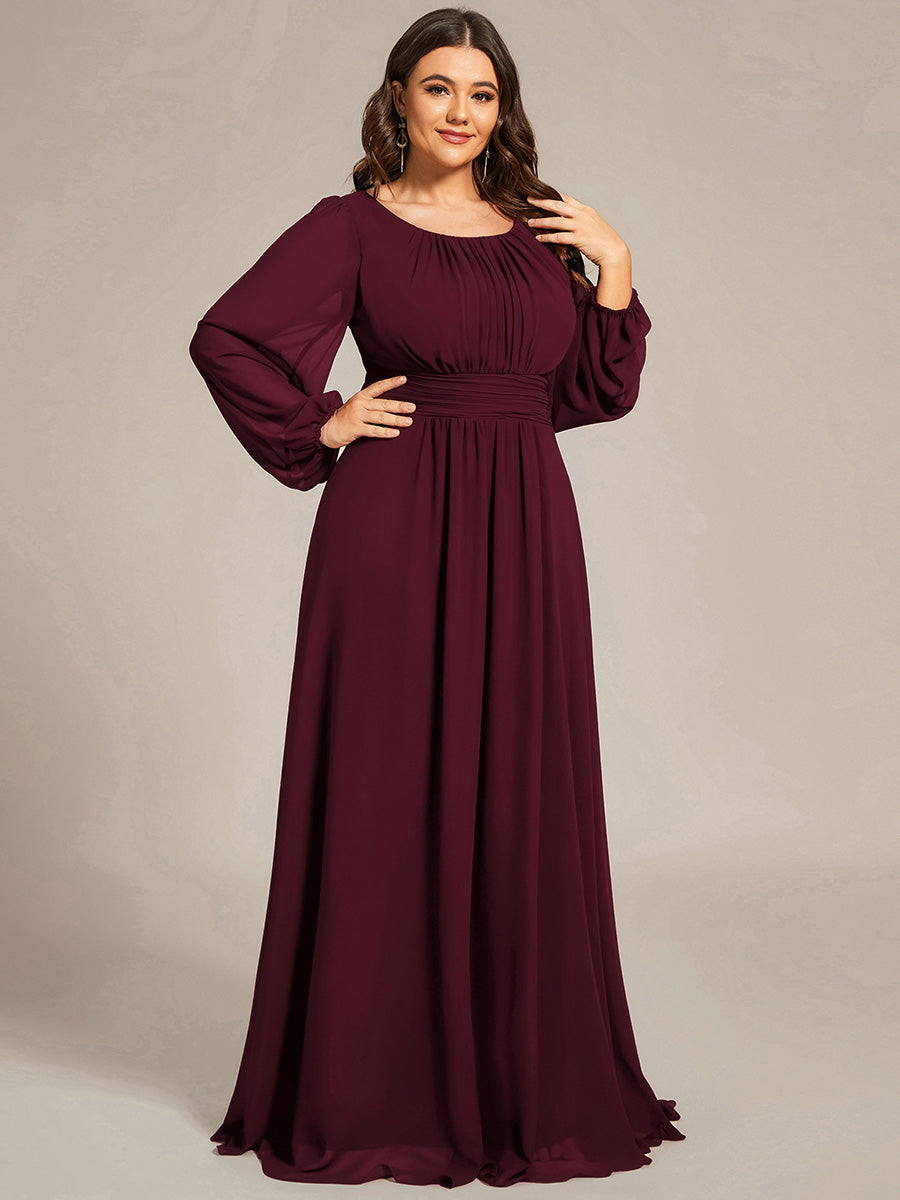 See-Througth Puff Sleeve Chiffon Plus Size Bridesmaid Dress #color_Mulberry