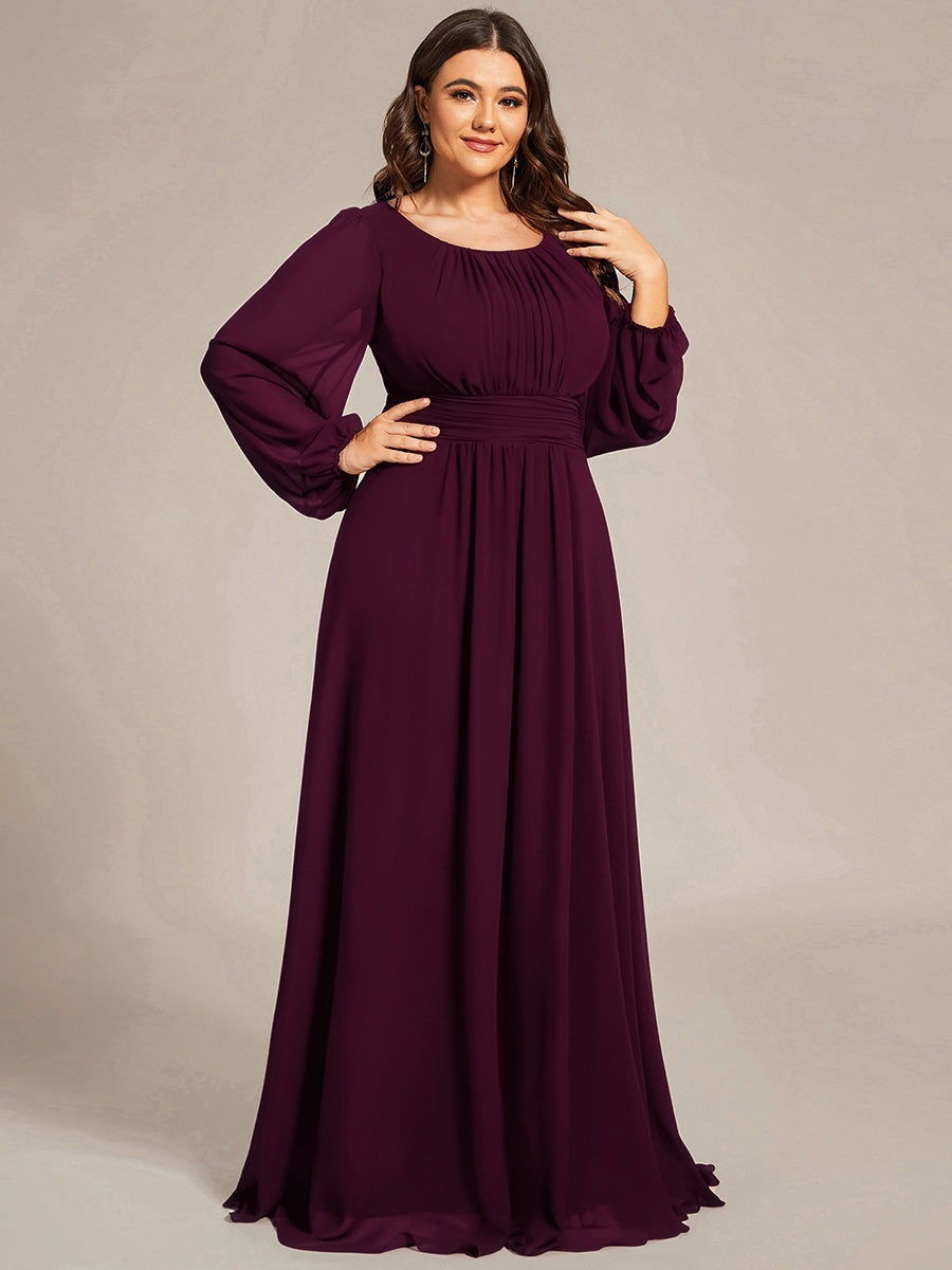 See-Througth Puff Sleeve Chiffon Plus Size Bridesmaid Dress #color_Mulberry