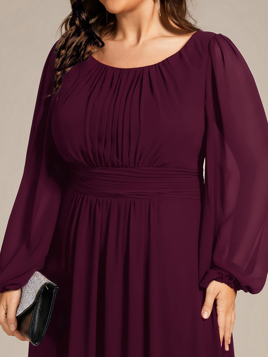 Chiffon Long Sleeve A-Line Round Neckline Formal Dress #color_Mulberry