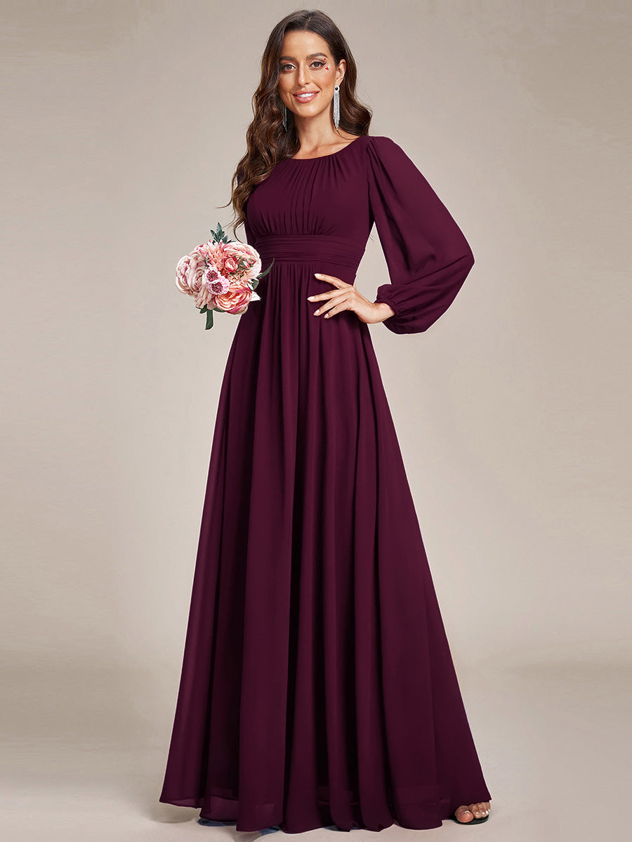 Chiffon Long Sleeve A-Line Round Neckline Formal Dress #color_Mulberry