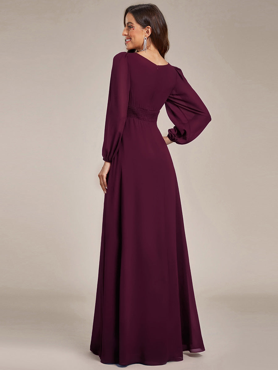 Chiffon Long Sleeve A-Line Round Neckline Formal Dress #color_Mulberry