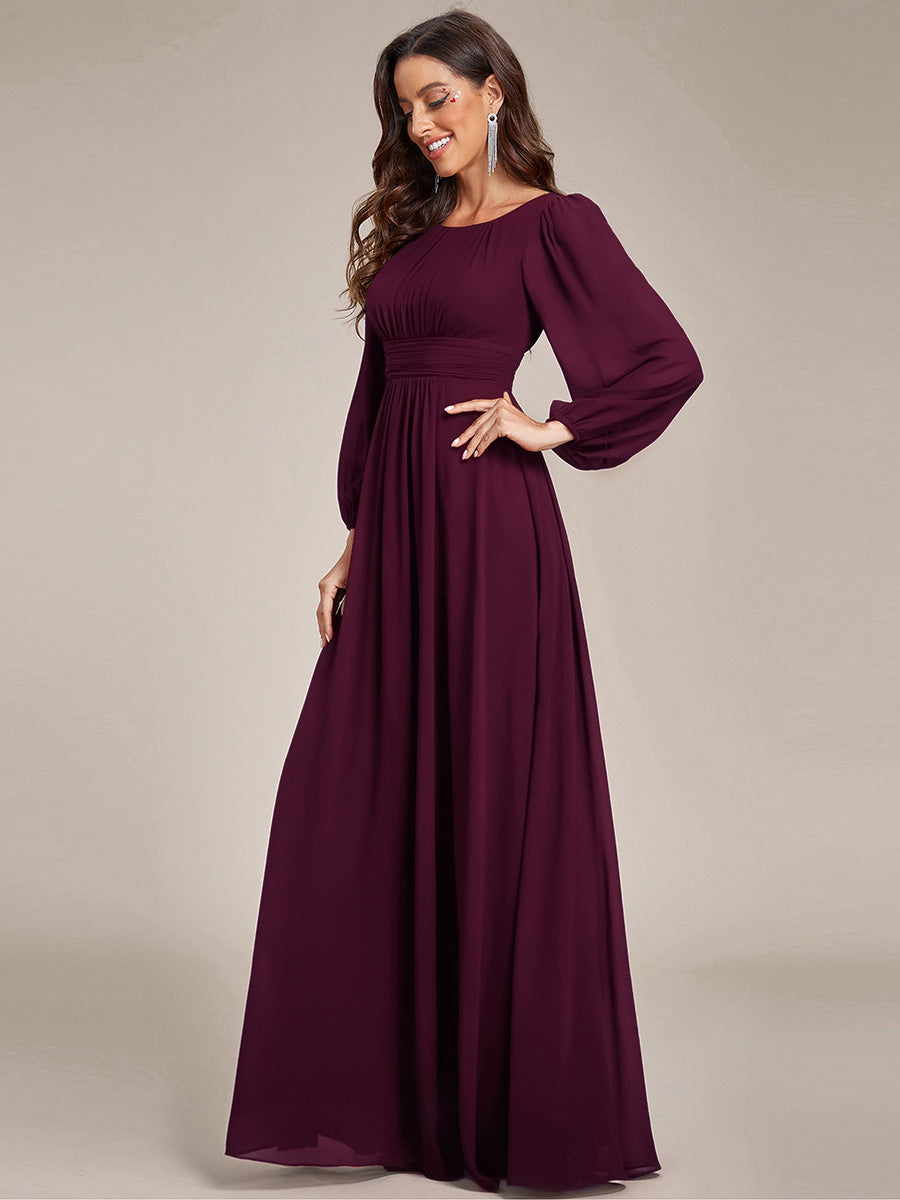 Chiffon Long Sleeve A-Line Round Neckline Formal Dress #color_Mulberry