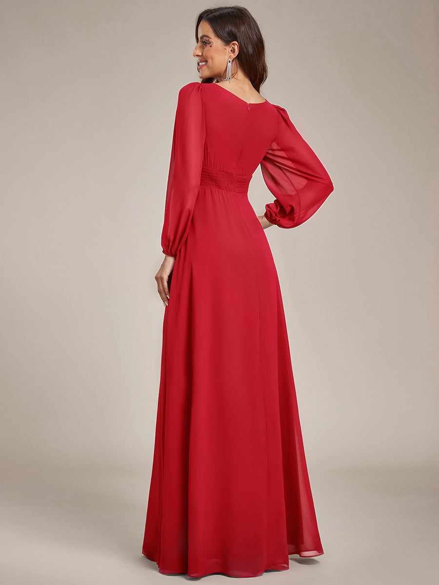 Chiffon Long Sleeve A-Line Round Neckline Formal Dress #color_Red