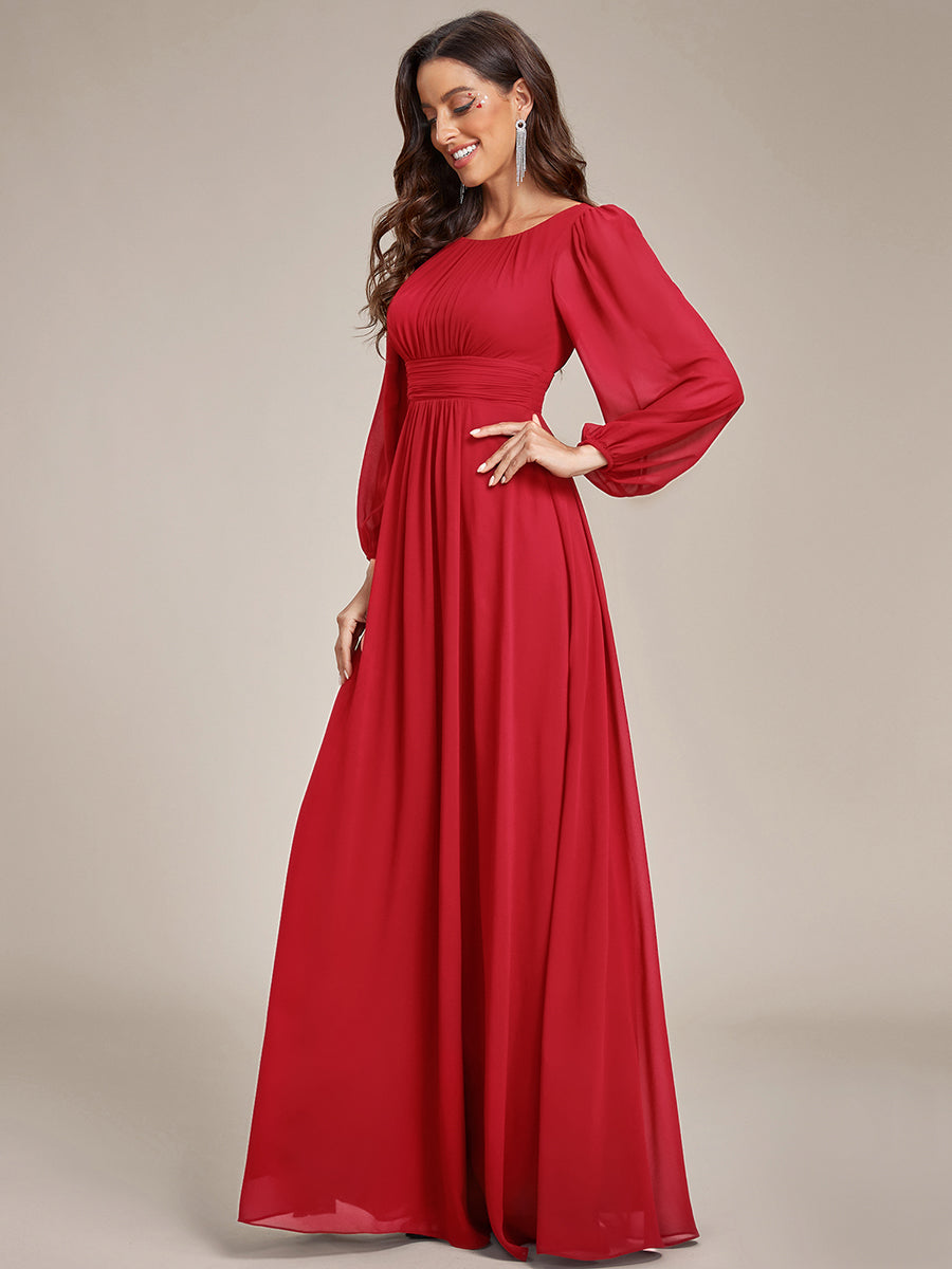 Chiffon Long Sleeve A-Line Round Neckline Formal Dress #color_Red