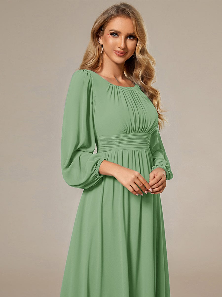 Chiffon Long Sleeve A-Line Round Neckline Formal Dress #color_Sage Green