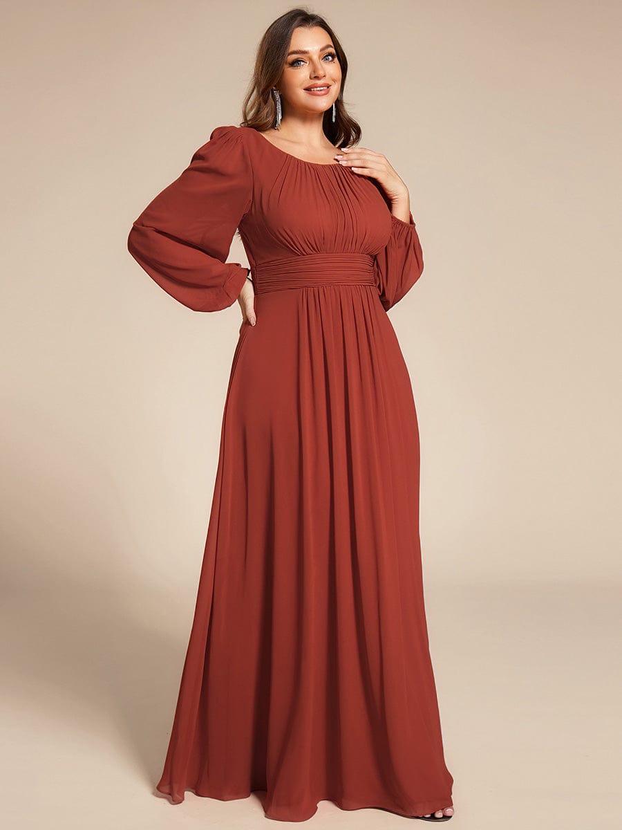 Chiffon High Empire Waist Puff Sleeve Bridesmaid Dress #color_Vermilion