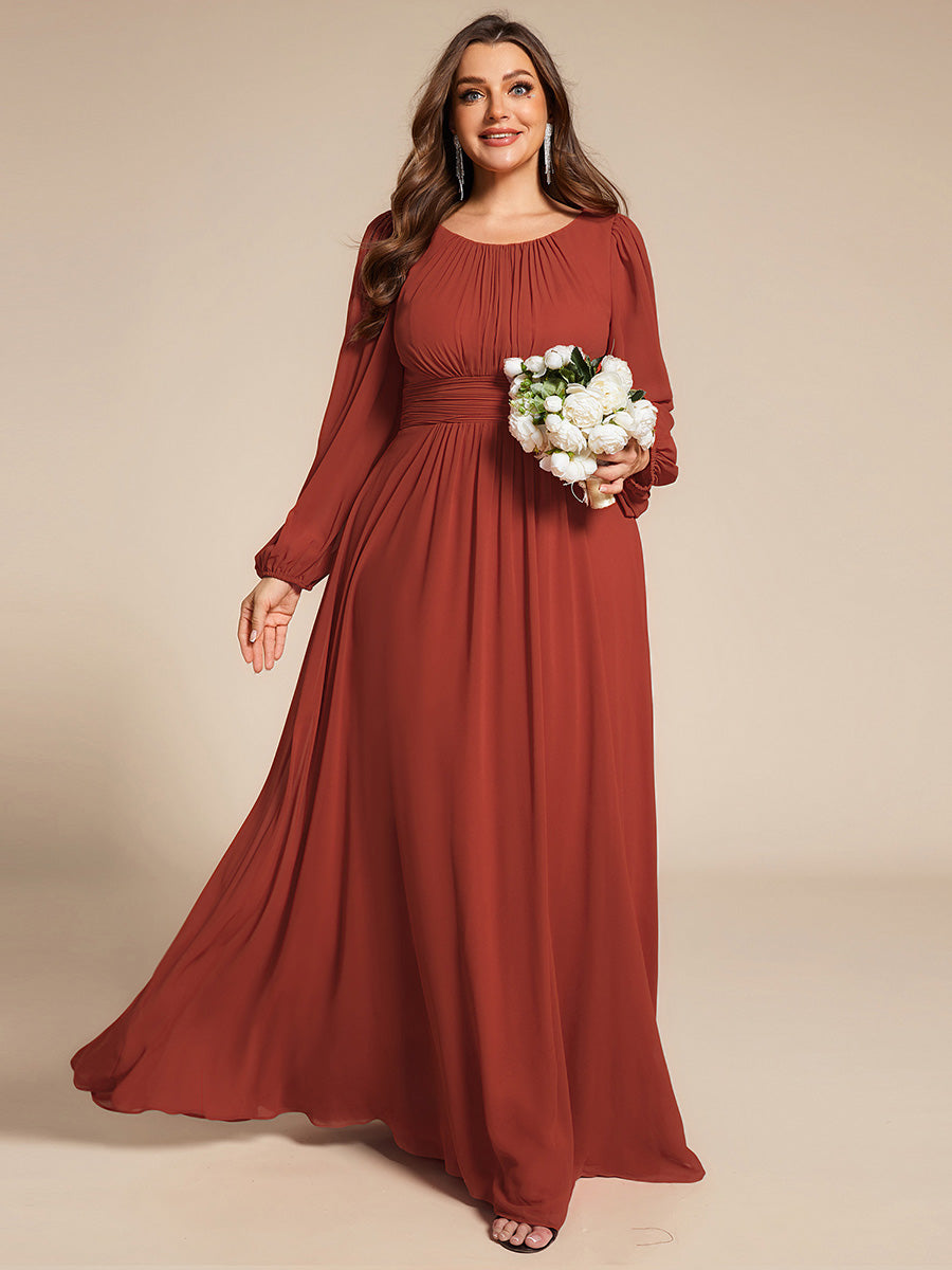 Chiffon High Empire Waist Puff Sleeve Bridesmaid Dress #color_Vermilion