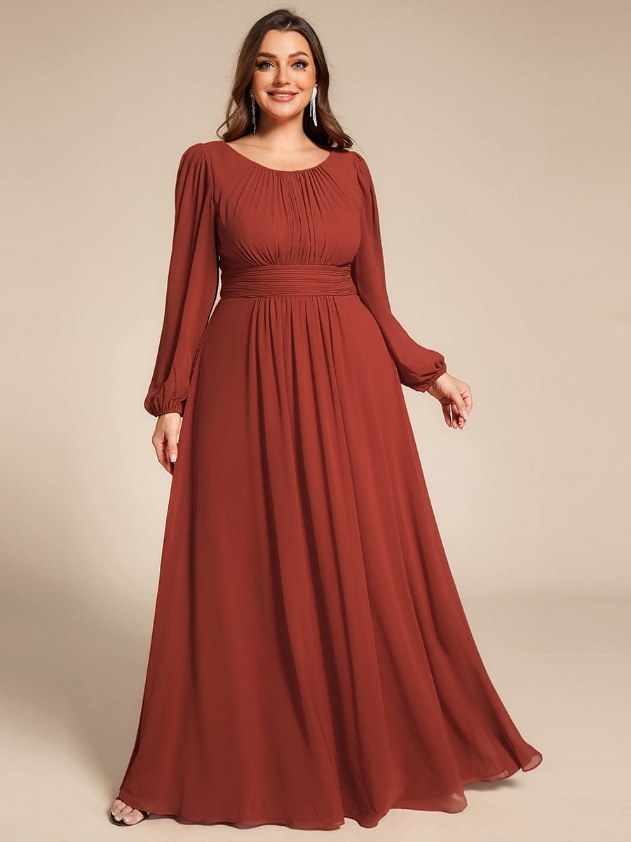 Chiffon High Empire Waist Puff Sleeve Bridesmaid Dress #color_Vermilion