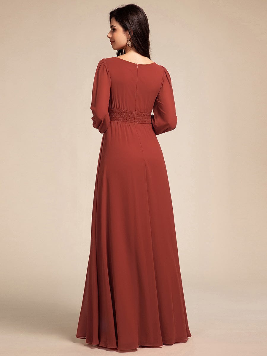 Chiffon High Empire Waist Puff Sleeve Bridesmaid Dress #color_Vermilion