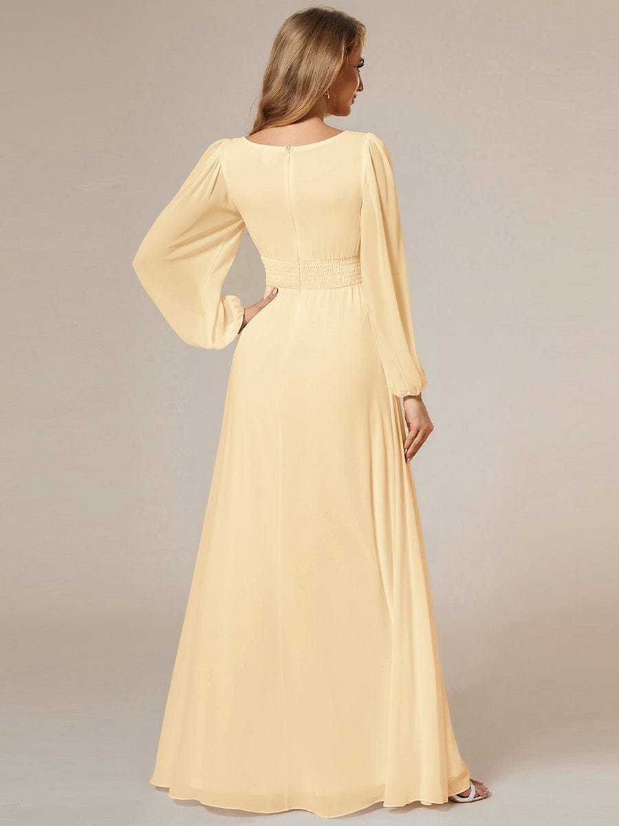 Chiffon Long Sleeve A-Line Round Neckline Formal Dress #color_Yellow