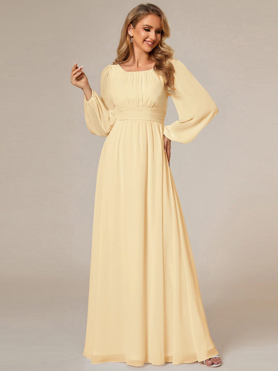 Chiffon Long Sleeve A-Line Round Neckline Formal Dress #color_Yellow