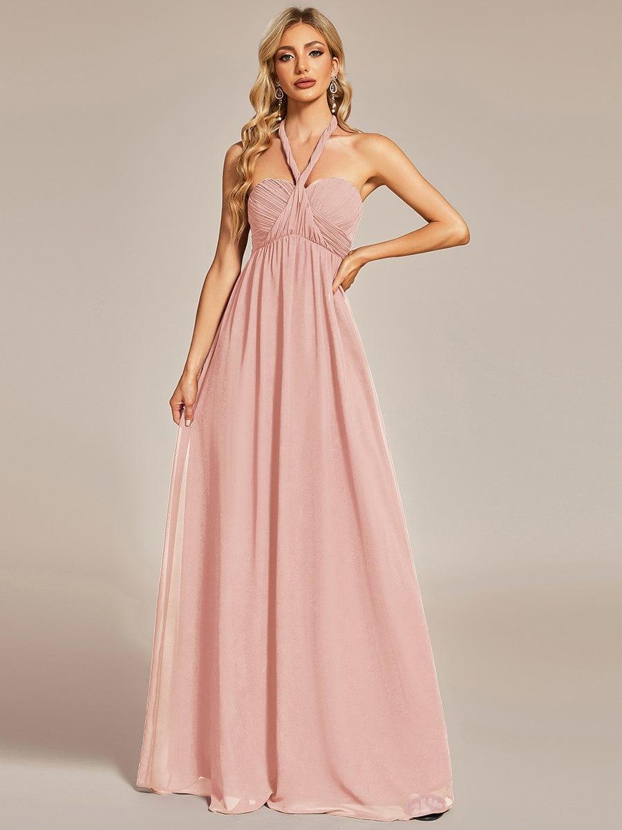 Multiway Chiffon Pleated Strapless Tie-Waist Bridesmaid Dress #color_Pink