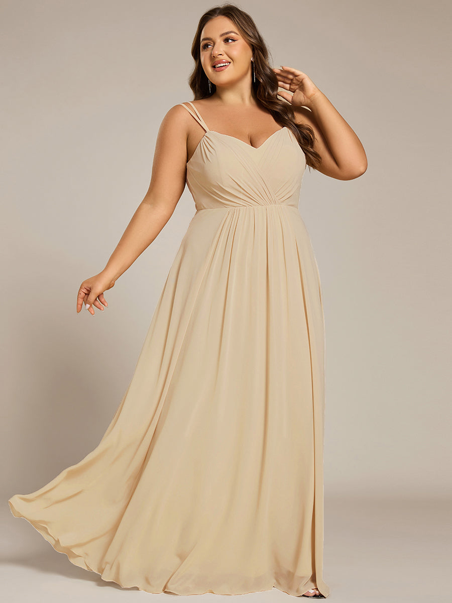Chiffon and Lace Open Back Spaghetti Straps Bridesmaid Dress #color_Champagne