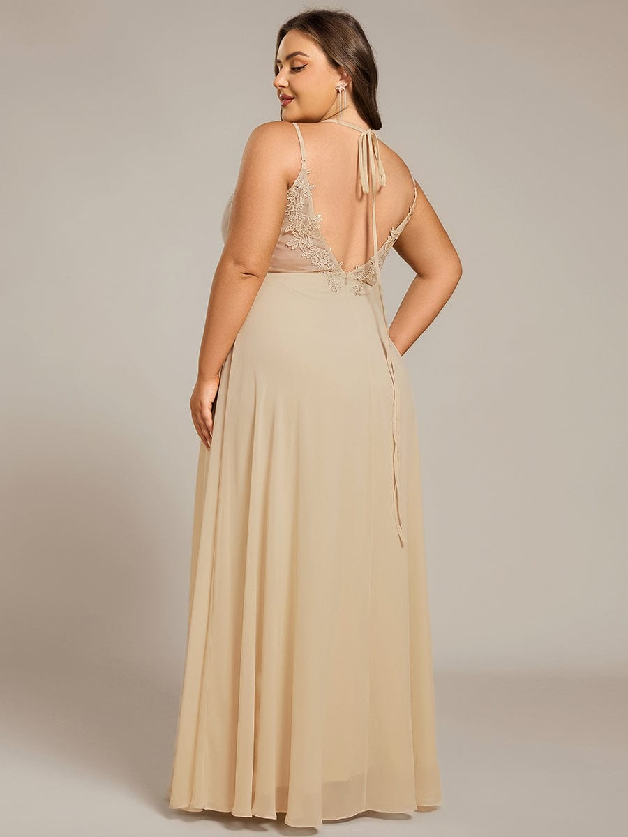 Plus Size Convertible Lace-Up Chiffon Bridesmaid Dress #color_Champagne