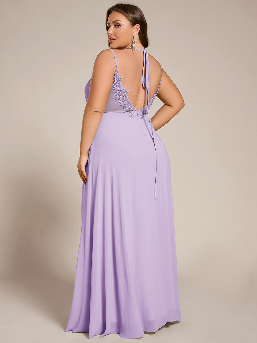 Plus Size Convertible Lace-Up Chiffon Bridesmaid Dress #color_Frosted Lilac