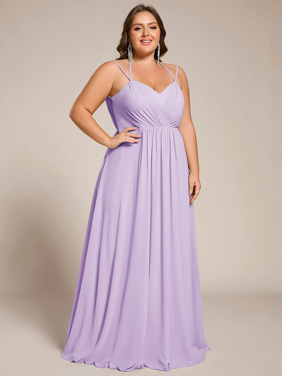 Chiffon and Lace Open Back Spaghetti Straps Bridesmaid Dress #color_Frosted Lilac
