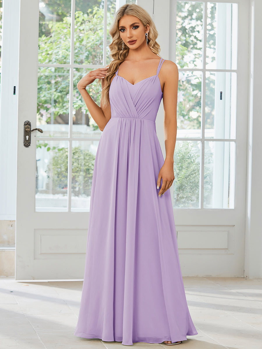 Chiffon and Lace Open Back Spaghetti Straps Bridesmaid Dress #color_Frosted Lilac