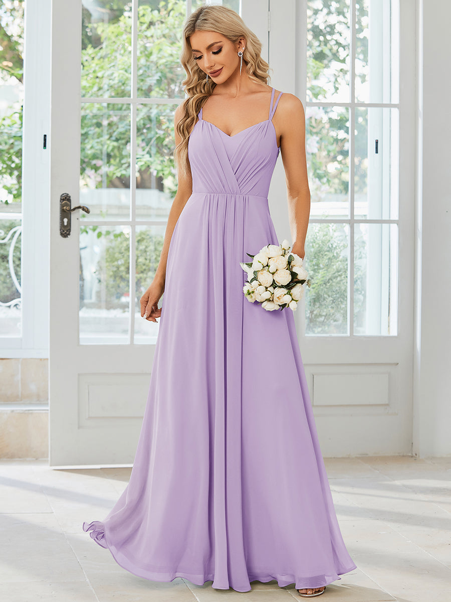 Chiffon and Lace Open Back Spaghetti Straps Bridesmaid Dress #color_Frosted Lilac