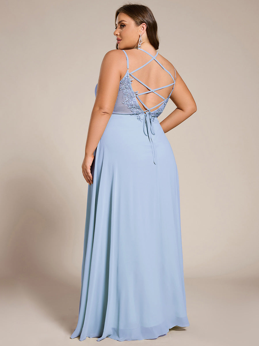 Chiffon and Lace Open Back Spaghetti Straps Bridesmaid Dress #color_Ice Blue