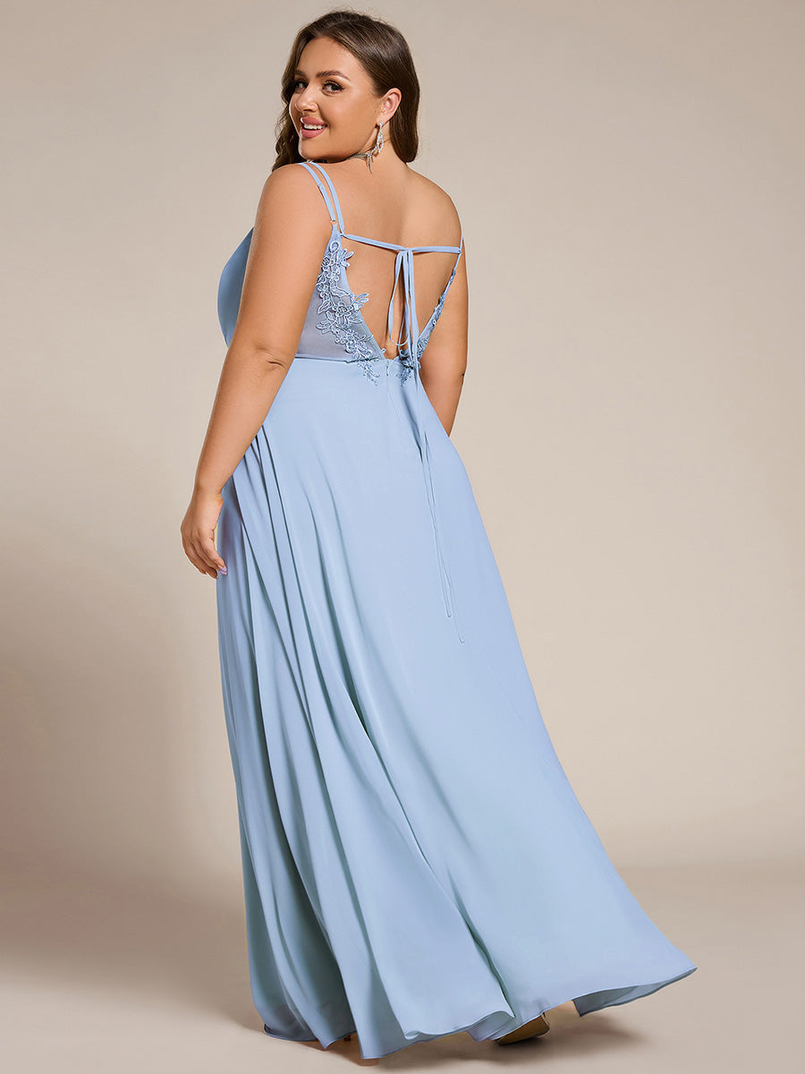 Plus Size Convertible Lace-Up Chiffon Bridesmaid Dress #color_Ice Blue