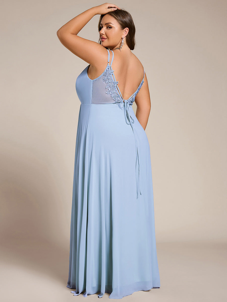 Chiffon and Lace Open Back Spaghetti Straps Bridesmaid Dress #color_Ice Blue