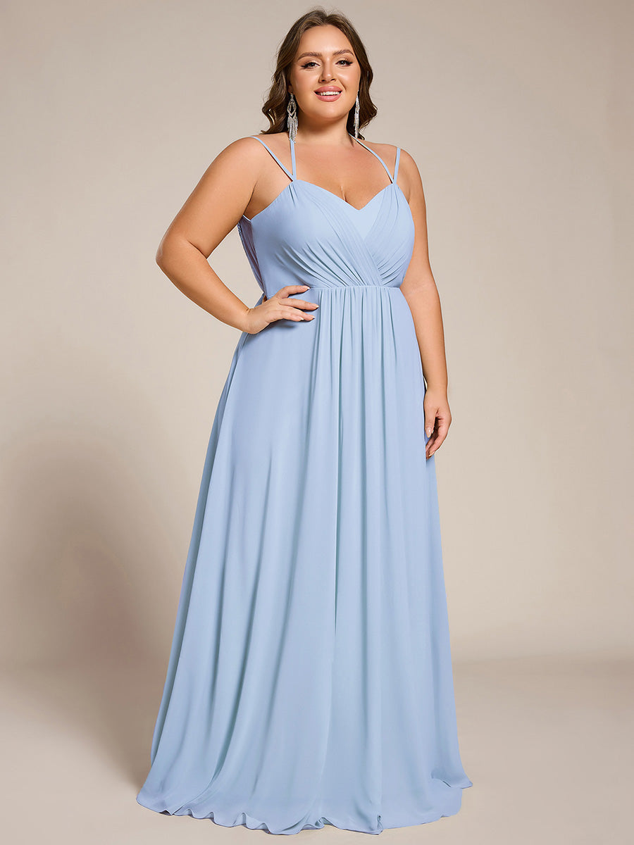 Chiffon and Lace Open Back Spaghetti Straps Bridesmaid Dress #color_Ice Blue