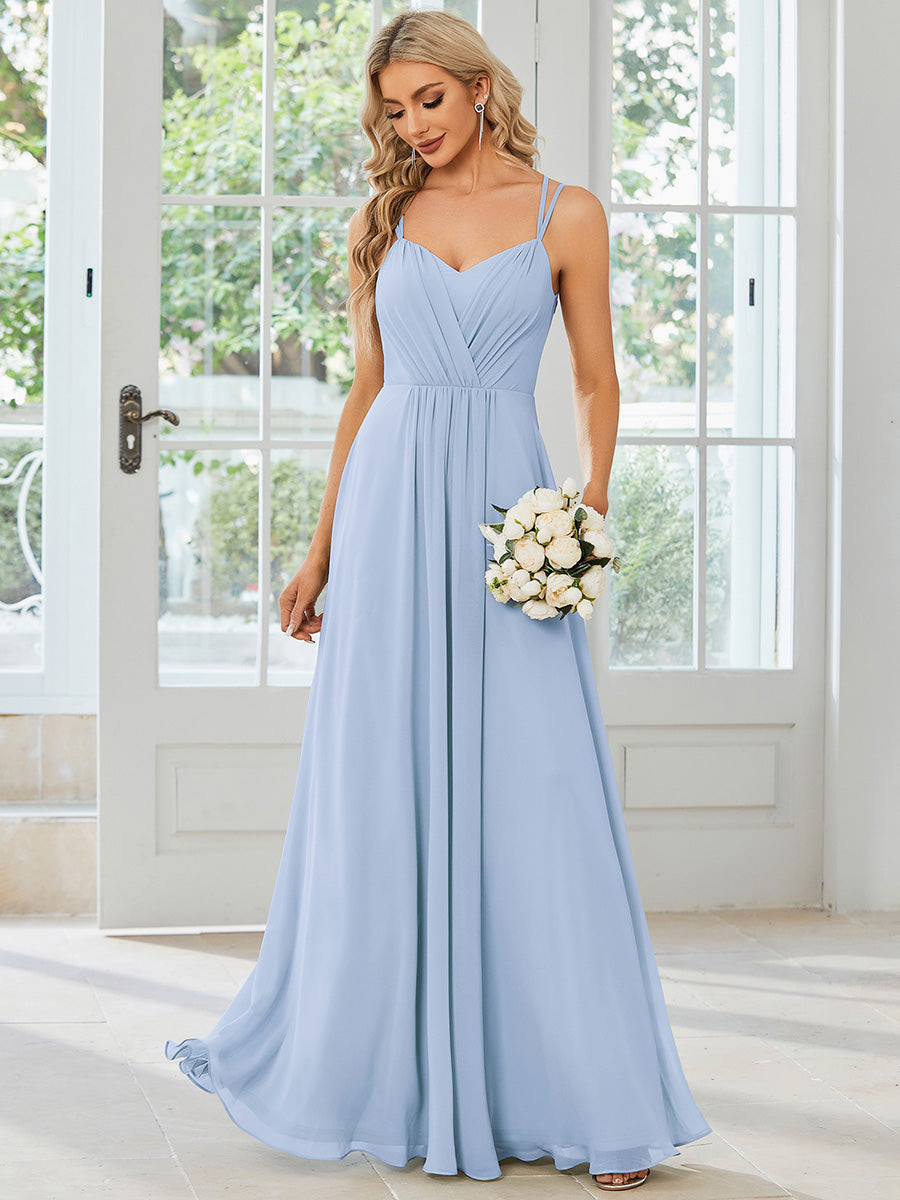 Chiffon and Lace Open Back Spaghetti Straps Bridesmaid Dress #color_Ice Blue