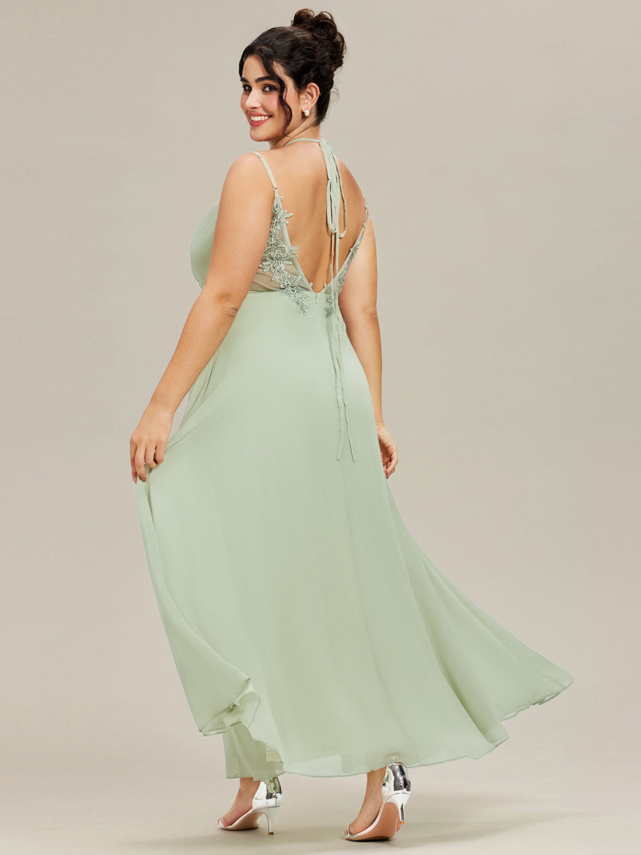 Plus Size Convertible Lace-Up Chiffon Bridesmaid Dress #color_Mint Green