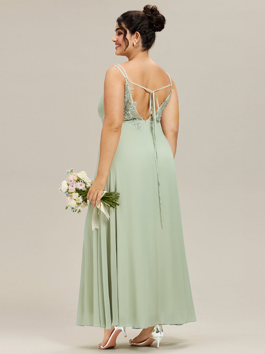 Plus Size Convertible Lace-Up Chiffon Bridesmaid Dress #color_Mint Green