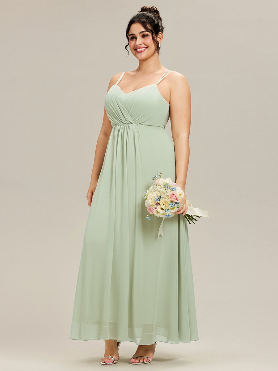 Chiffon and Lace Open Back Spaghetti Straps Bridesmaid Dress #color_Mint Green