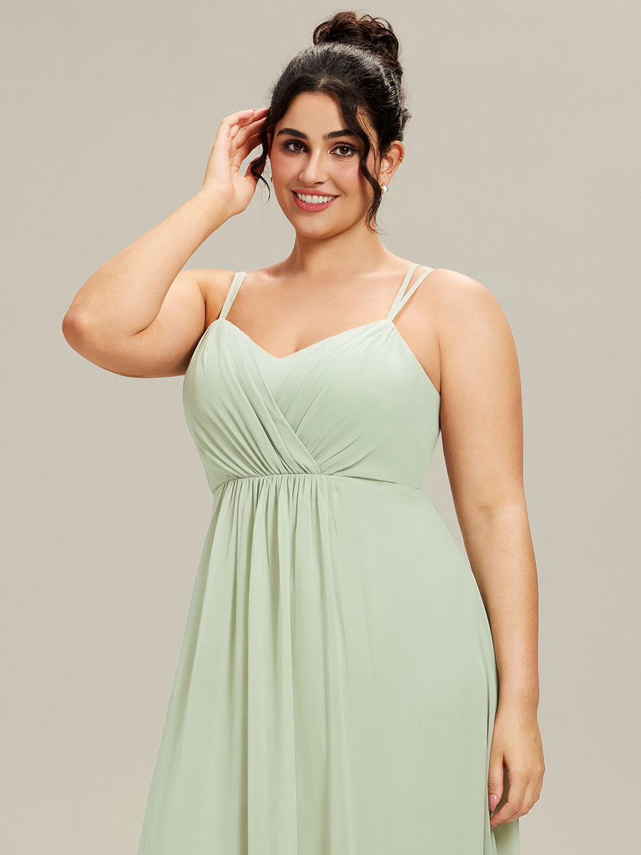 Chiffon and Lace Open Back Spaghetti Straps Bridesmaid Dress #color_Mint Green