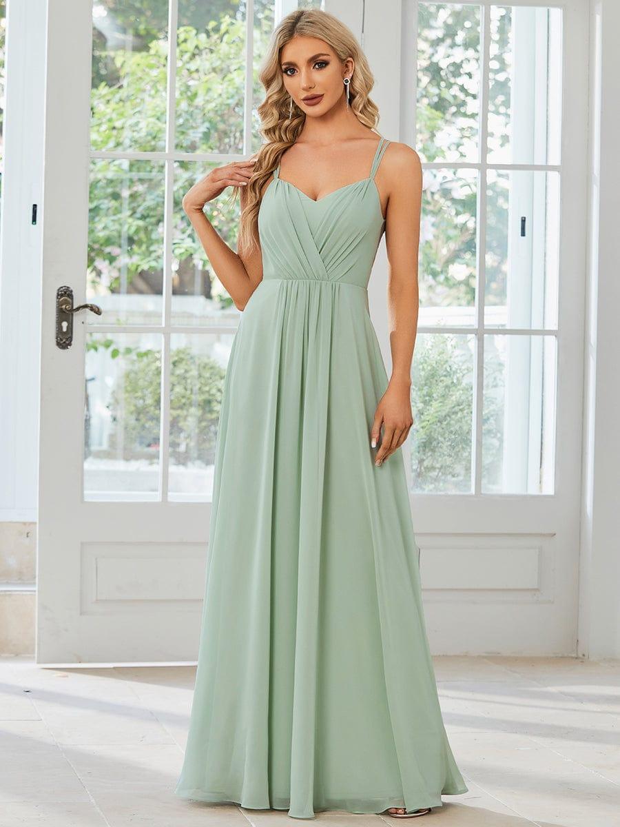Chiffon and Lace Open Back Spaghetti Straps Bridesmaid Dress #color_Mint Green