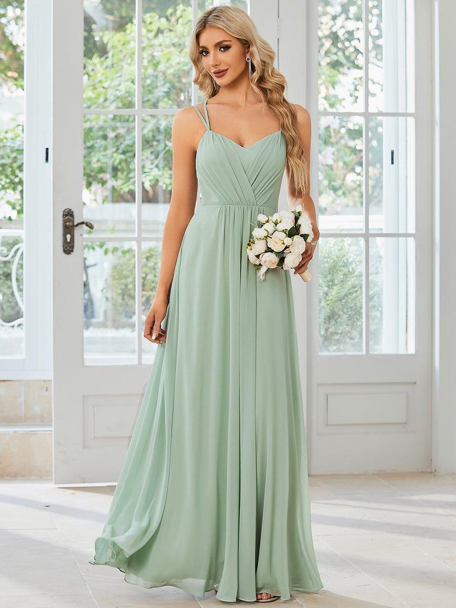Chiffon and Lace Open Back Spaghetti Straps Bridesmaid Dress #color_Mint Green