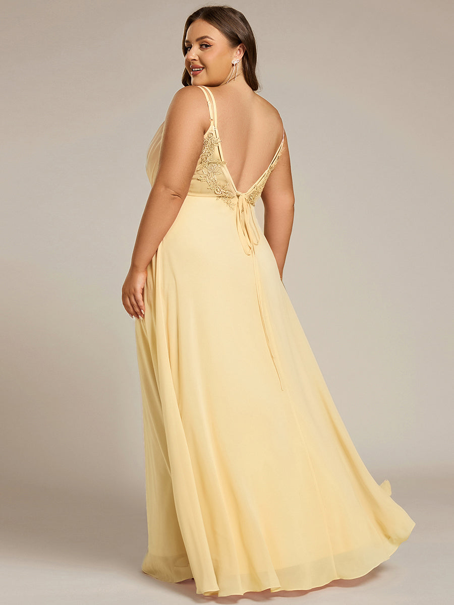 Chiffon and Lace Open Back Spaghetti Straps Bridesmaid Dress #color_Yellow