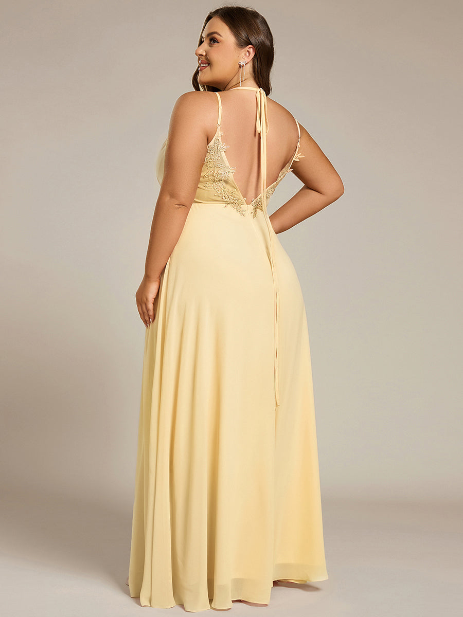 Plus Size Convertible Lace-Up Chiffon Bridesmaid Dress #color_Yellow