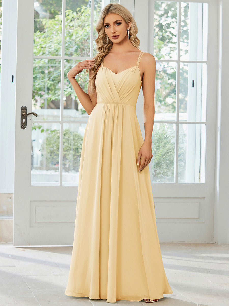 Chiffon and Lace Open Back Spaghetti Straps Bridesmaid Dress #color_Yellow