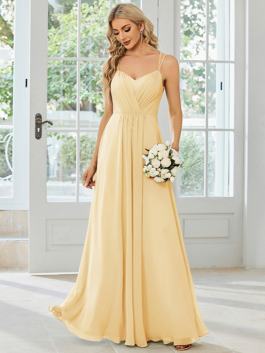 Chiffon and Lace Open Back Spaghetti Straps Bridesmaid Dress #color_Yellow