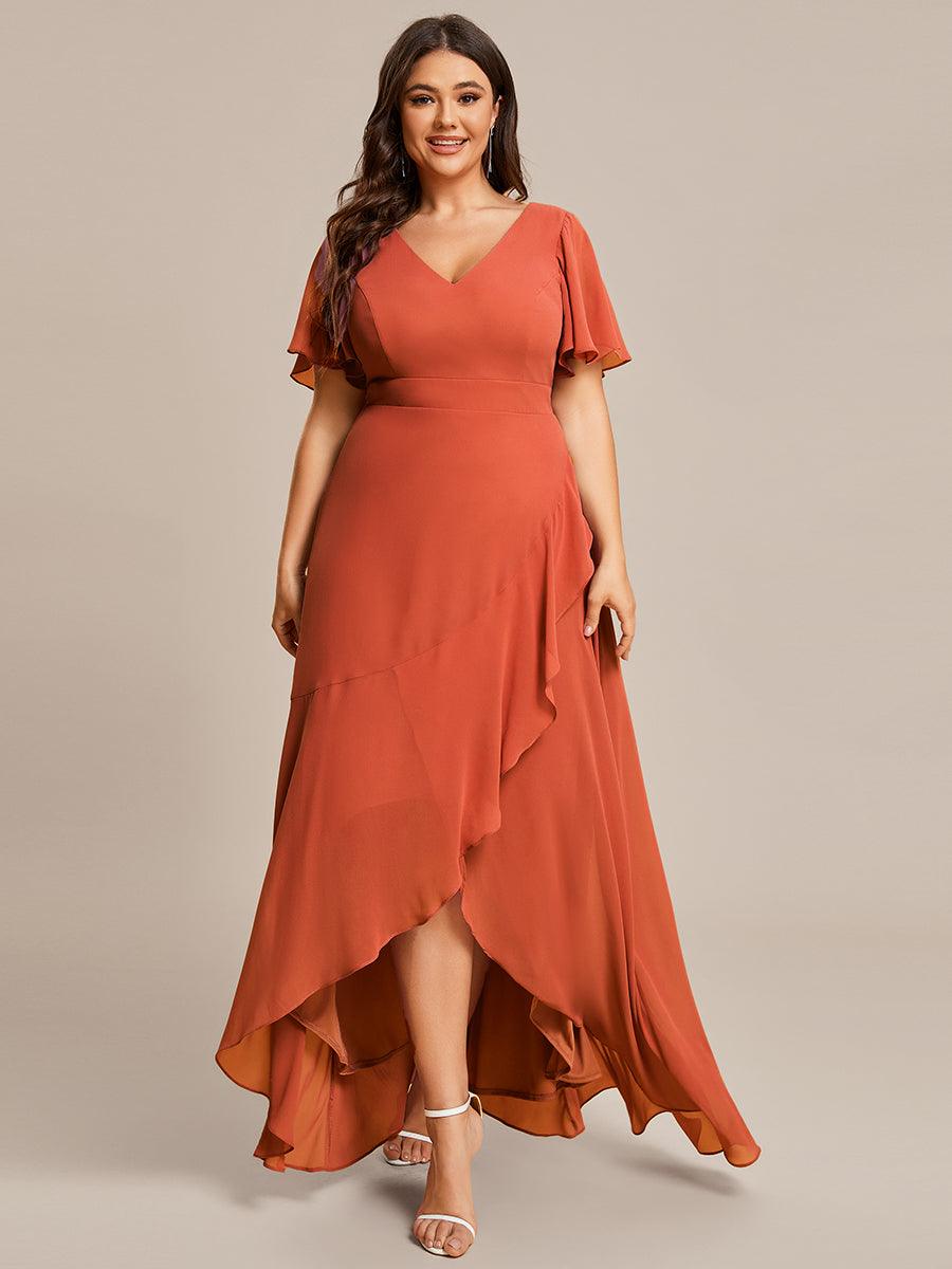 Robe demoiselle d'honneur mousseline élégante Manches lotus grande taille #Couleur_Burnt Orange