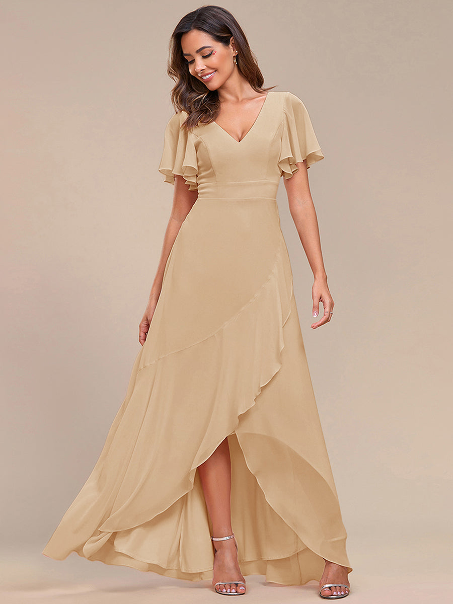Robe demoiselle d'honneur Mousseline Ourlet en feuille de lotus Charmante #Couleur_Charbon