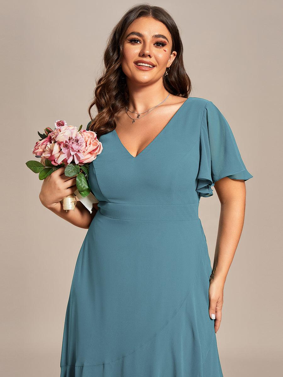 Robe demoiselle d'honneur mousseline élégante Manches lotus grande taille #Couleur_Bleu Fume