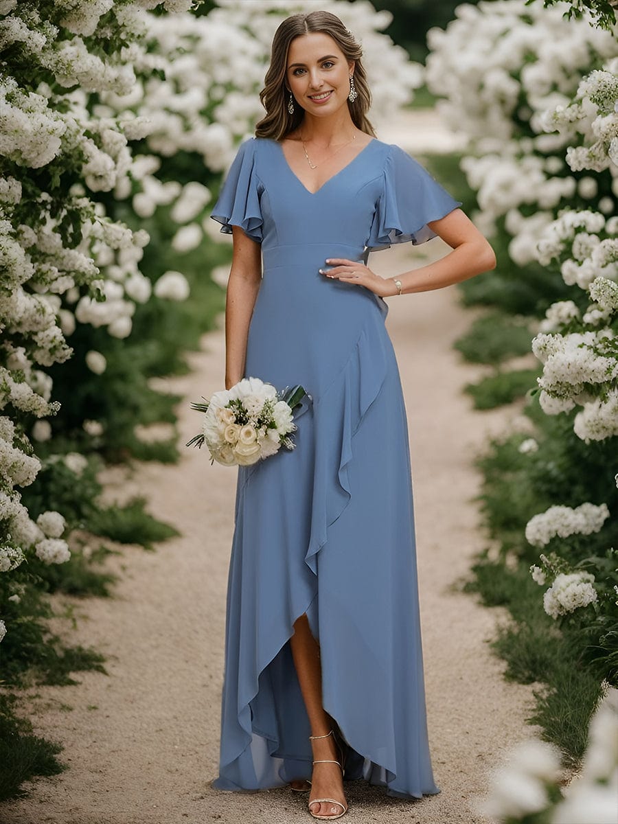 Dusty Blue and Navy Bridesmaid Gowns