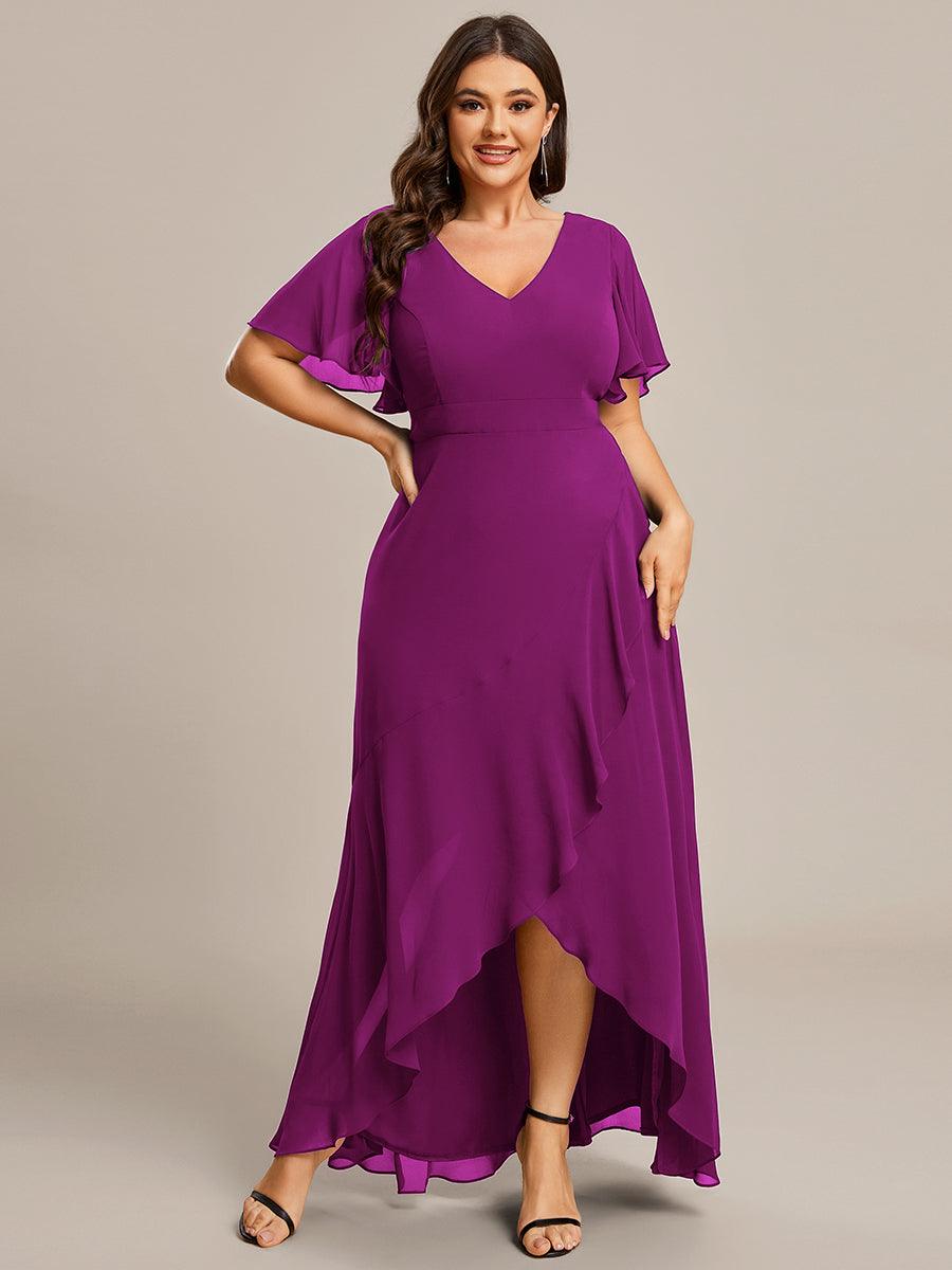 Robe demoiselle d'honneur mousseline élégante Manches lotus grande taille #Couleur_Fuchsia